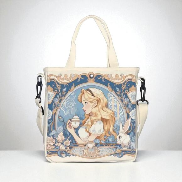 Alice Tea Party Inspired Shoulder Bag, Polyester Lined, Adjustable Strap - Picture 1 of 7